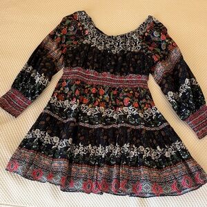 Alice + Olivia Floral Long Sleeve Dress - Black and Red